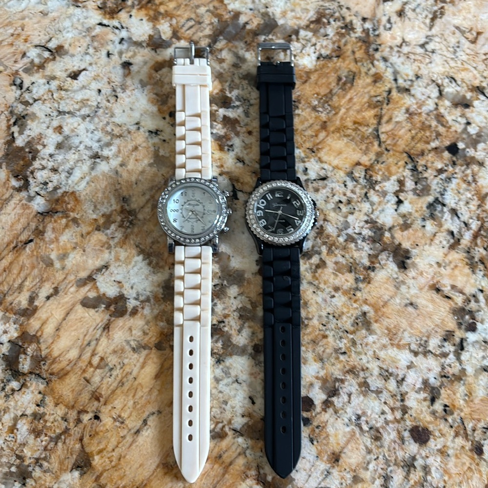 Ivory & Black Crystal Rubber Watch Set